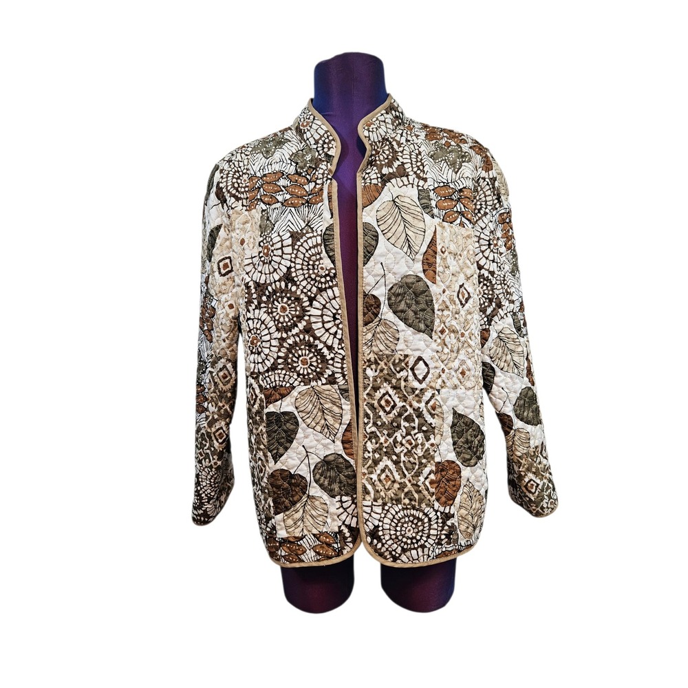 Quilted Patchwork Botanical Leaf Print Open Front… - image 2